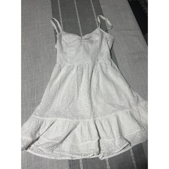 Hollister Dresses & Skirts - Hollister Womens White Eyelet Mini Dress XS Regular Sleeveless Tie Back Summer